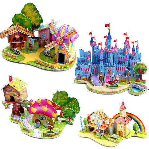 3D DIY Puzzle Castle Assembling Model Cartoon House Paper Toy Kid Early Learning Construction Pattern Gift Children House Puzzle